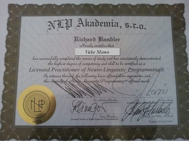 Ako vyzerá certifikát NLP Practitioner?